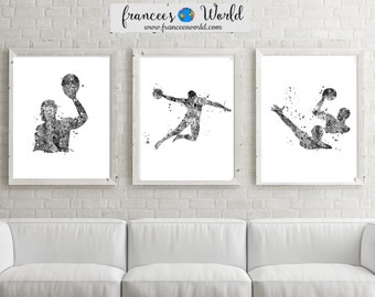 Water Polo Art Print Set, Black White Watercolor Action (Digital Download)