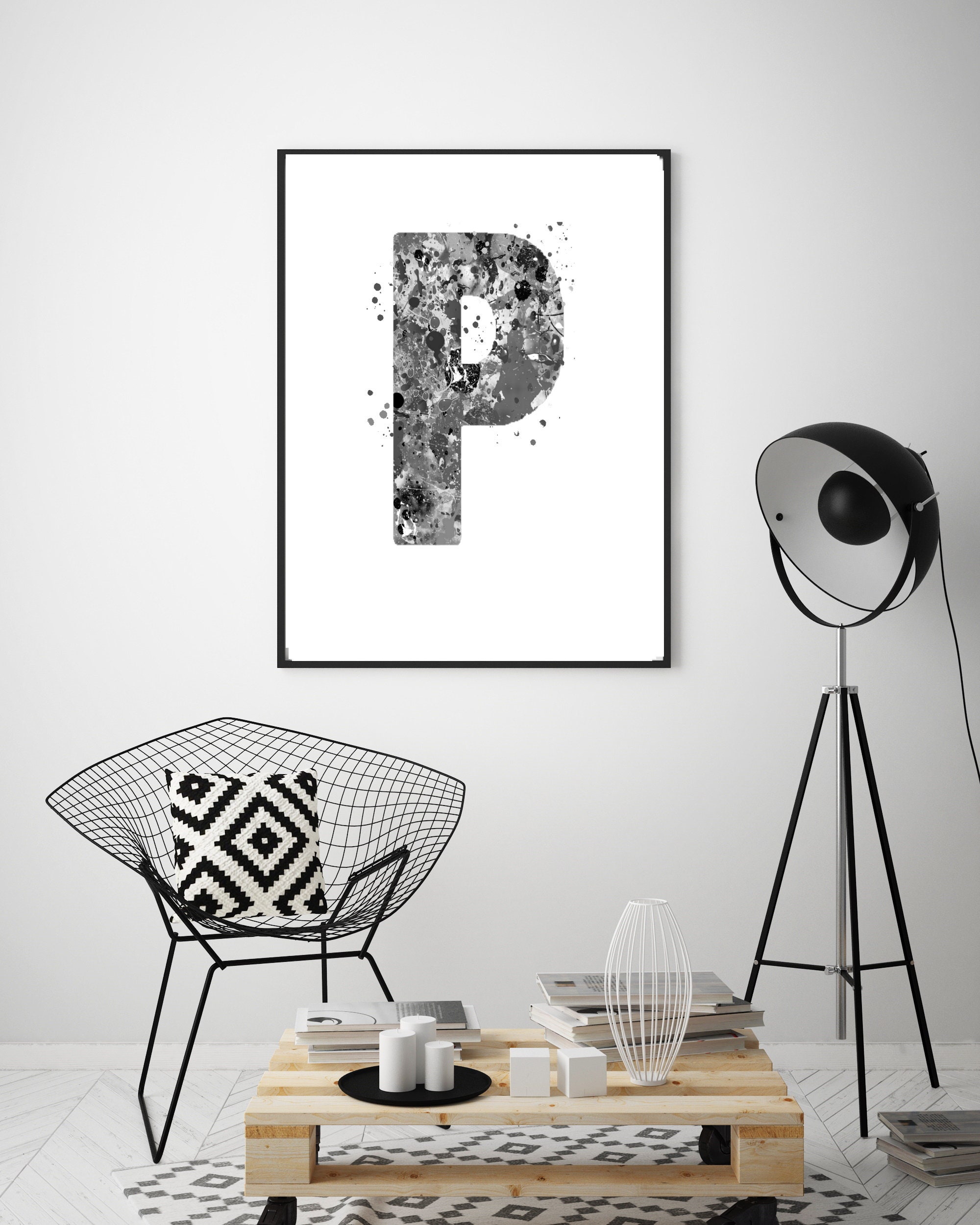 Letter P Wall Decor Letter P Print black and white | Etsy