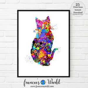 Cat Watercolor Print, cat art, cat print, cat watercolor, watercolor painting, watercolor animal, cat poster, art cat lover, animal print image 1