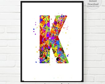 Letter K Watercolor Print: Initial Monogram Wall Art (Digital Download)