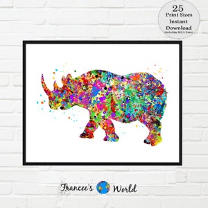 Rhino Print, Rhinoceros Print, Rhino Printable Art, Animal Art Jungle Art Home Decor, Animal Illustration, Animal Decor, Watercolor Poster
