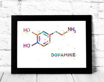 Dopamine Molecule Print, Watercolor Science Art (Digital Download)