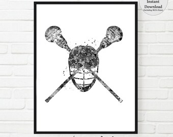 Lacrosse Helm Kunstdruck, schwarz weiß Sport Dekor (Digitaler Download)