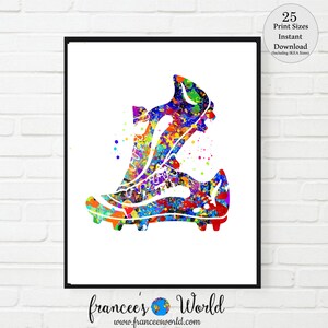 Soccer shoes, Soccer watercolor, Soccer printable art, Soccer posters, Sport art, teen room, soccer player gift, soccer cleats Dorm art