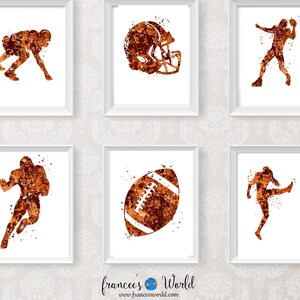 Football Print football player Brown and Orange PRINTABLE Quarterback running back defensive back wide receiver art, boys room set of 6