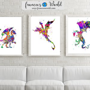 Dragon print set of 3 Dragon Printable dragon Dorm art,  thrones boys room art dragon gift dragon lover dragon theme party colorfulDorm art