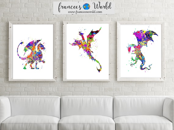 Dragon print set of 3 Dragon Printable dragon wall art, game of thrones boys room art dragon gift dragon lover dragon theme party colorful Il_570xn
