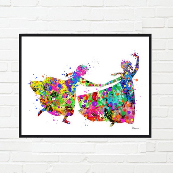 Frozen Elsa and Anna Watercolor Printable Disney inspired Princess Art Print Instant Download Print Frozen Printable, Watercolor Print Il_570xn