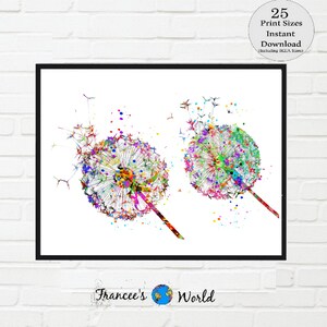 Dandelion print flower print dandelion printable flower art dandelion room decor child room decor watercolor instant download artDorm art