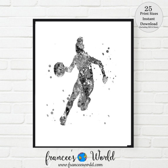 Girl Basketball gift, Black and White, Basketball PRINTABLE Art, girl basketball wall decor girl Basketball poster, girl room art, sport art Il_570xn