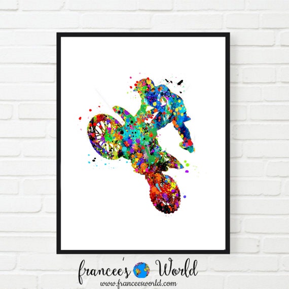 Motorbike Art, Motocross Printable, Motorcycle Watercolor,Sport Bike Motorcycle Dirt Bike, Boys Room Art,Stunt Racing Boy Room print Il_570xn