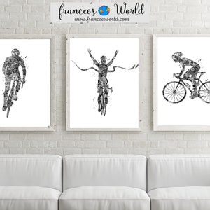 Cyclist Art, Cyclist Poster, Set of 3, Black and White, cyclist print, cycling print, bike, Cyclist decor, PRINTABLE, boy room art, bike
