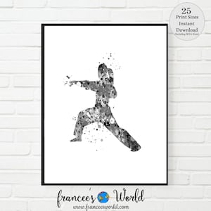 Karate girl Print, Black and White, Karate PRINTABLE, Girl Karate Gift, Taekwondo girl print,Karate Art, karate Dorm decor, karate Dorm art