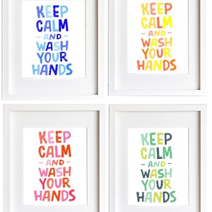 Wash your hands, keep calm wash your hands, Bathroom Dorm decor, PRINTABLE art,wash your hands, fun bathroom art, Blue, pink, green orange