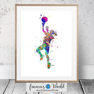 Aquarelle imprimable de basket-ball de fille, joueur de basket-ball de femme, basket-ball de femme, art de dortoir de basket-ball de fille, imprimable, art de basket-ball féminin