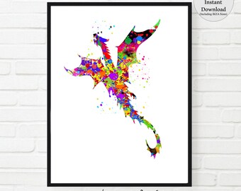 Colorful Dragon Watercolor Art Print: Boys Room Decor (Digital Download)