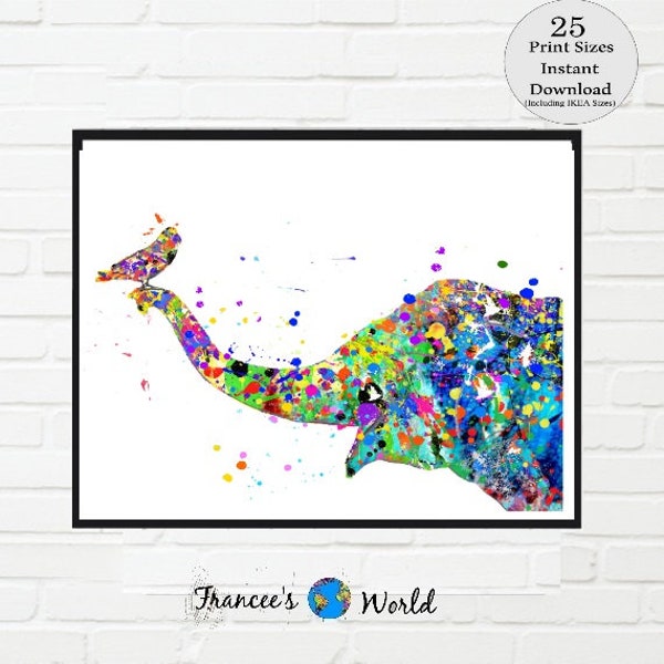 Elephant Print elephant and bird PRINTABLE elephant wall art nursery wall art elephant poster elephant and bird artwork Instant download art