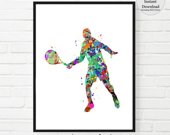 Male Tennis Printable, Tennis art, Men tennis watercolor, boy tennis print, male tennis player gift, tennis player art, male tennis player