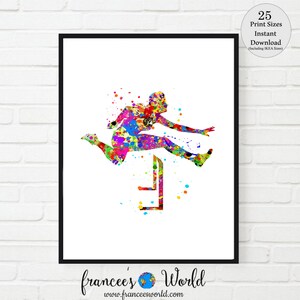 Runner print, Woman Hurdler watercolor, Female runner, hurdler, woman track and field, Instant download, sport art, hurdles