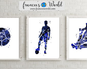 Boy soccer print, soccer set of 3, blue, printable art, soccer boy, teens boy room, soccer player , soccer ball, soccer poster, soccer art