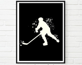 Black and White Ice Hockey Player Art Print (Digital Download)