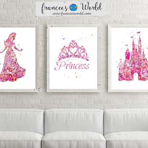 Pink Princess Print, Princess Crown, Pink Castle, Dorm Art, Printable, pink girls room, princess decor, Digital art, Pink Nursery, Pink Room