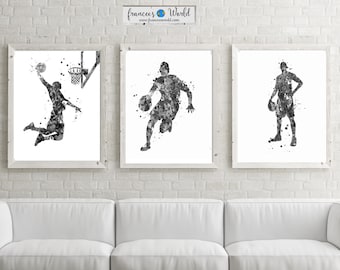 Basketball  black and white print Art, Boy Basketball Poster, Set of 3 Basketball Watercolor, Basketball Dorm Art, Printable boy room decor