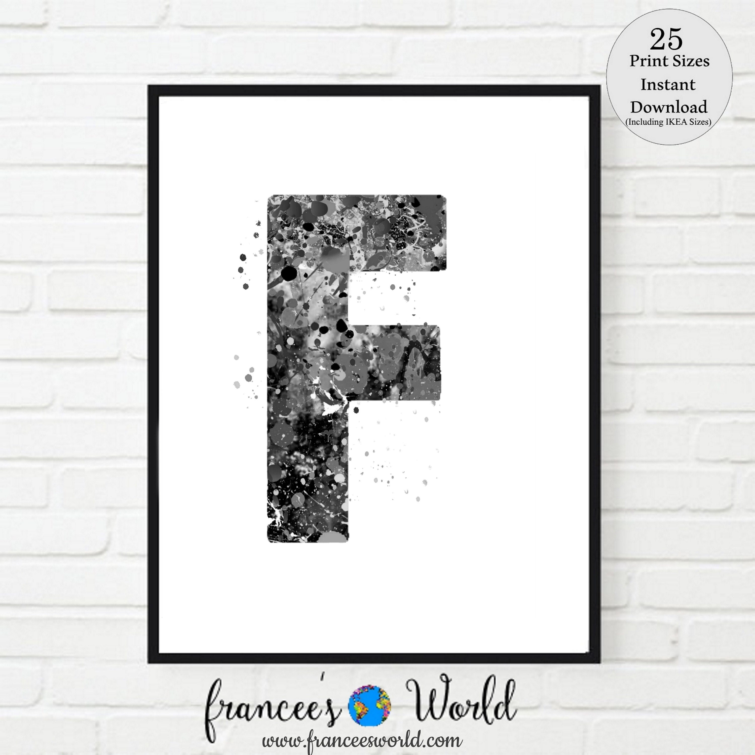 Letter F Wall Decor Black and White Letter Art Letter F Etsy