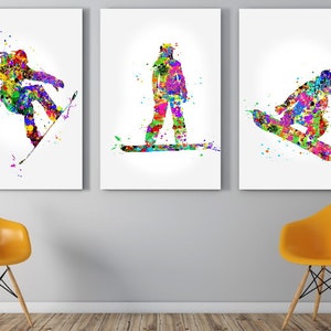 Snowboarding girl, PRINTABLE, Girl snowboarder, SET of 3,  Snow board female , Girl Snow board, Snowboarder Decor, Snow board, snow boarding