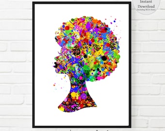 Afro Woman Watercolor Art Print: Black Pop Art (Digital Download)