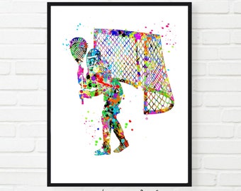 Lacrosse Goalie Watercolor Print, Girl's Dorm Decor (Digital Download) Wall Art