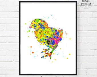 Baby Chick Print yellow chick print baby animal printable Watercolor illustrations Art Nursery Wall Decor Art Wall Hanging INSTANT DOWNLOAD