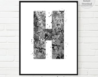 Letter H Art Print: Black and White Monogram (Digital Download)