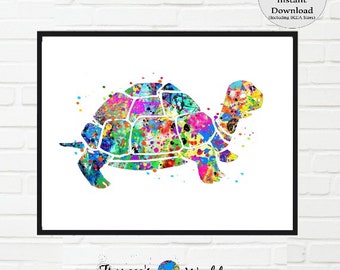 Watercolor Turtle Print: Colorful Sea Turtle Wall Art (Digital Download)
