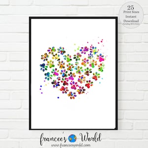 Paw heart print paw prints veterinary art print paw PRINTABLE dog paw print dog paws dog lover gift veterinarian office art animal paws