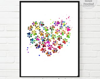 Paw heart print paw prints veterinary art print paw PRINTABLE dog paw print dog paws dog lover gift veterinarian office art animal paws