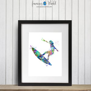 Puede incluir: Una pintura acuarela colorida de una persona surfeando en una ola. La pintura est&aacute; hecha en un estilo de salpicadura, con salpicaduras de azul, verde, amarillo, naranja y rojo.