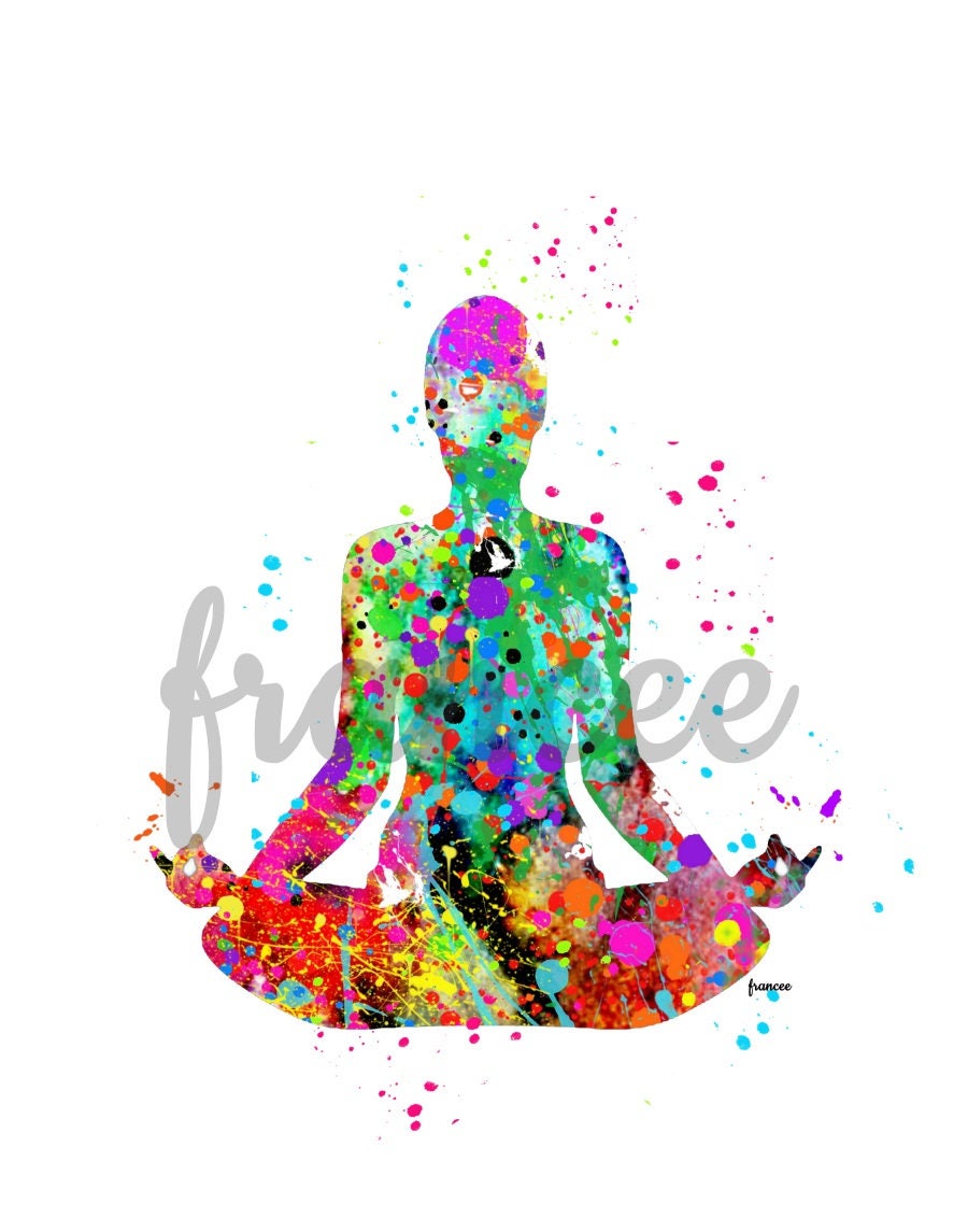 Watercolor Yoga Art Print: Colorful Meditation Pose (digital