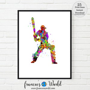 Cricket print, Cricket art, PRINTABLE,  watercolor, sport decor, cricket sport, cricket bat, cricket sport art, Dorm decor, ,digital print