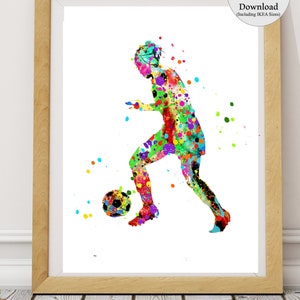 Fußball Mädchen Druck, bedruckbar, Mädchen Fußball Poster, Fußball Aquarell, Mädchen Fußball Wohnheim Kunst, Fußball, Fußballparty, PNG, T-Shirt, Fußball Geschenk