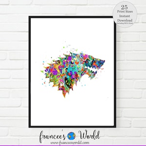 House Stark Print, House Stark Art PRINTABLE, House Stark Decor, House Stark Poster, Dire Wolf, House Stark ,digital printDorm art