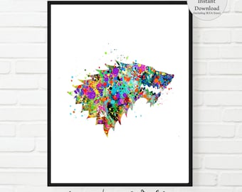 Art de la maison Stark Dire Wolf : décoration colorée pour dortoir (impression numérique)