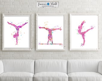 Gymnastics Gift,Pink Gymnastics Dorm Art, Gymnastic Printable, Gymnastic party,Sport Print, Gymnast-girl room decor , set of 3Dorm art