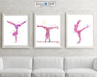 Gymnastics Gift,Pink Gymnastics Wall Art, Gymnastic Printable, Gymnastic party,Sport Print, Gymnast-girl room decor , set of 3wall art