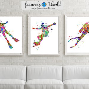 Scuba Diver Art Print scuba art Set of 3 underwater diver scuba tanks gift for scuba diver PRINTABLE colorful scuba diver picture Dorm art