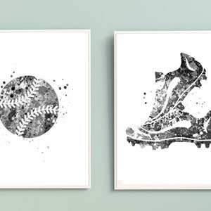 Baseball and Baseball shoes print , black and white, Softball art, Baseball printable art,  Sport art, teen girl room, baseball player gift