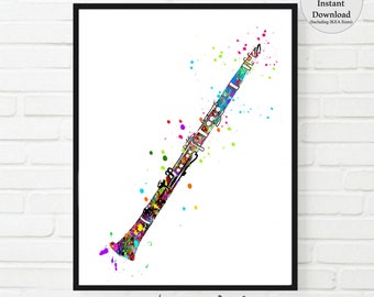 Klarinette Aquarell Kunstdruck: Musikzimmer Dekor (Digitaler Download)