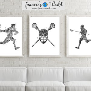 Lacrosse Print, Boy black and white Lacrosse Gift, Lacrosse Goalie, PRINTABLE, Watercolor,set of 3, Lacrosse art , Poster, Lacrosse Players