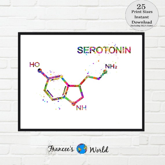 Serotonin Molecule Print Medical Art pregnant, Wall Art serotonin PRINTABLE Science Art Chemistry Science Decor chemist art, women hormone Il_570xn