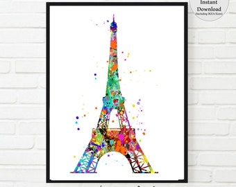 Eiffel Tower Watercolor Print, Paris Art, Dorm Decor (Digital Download)